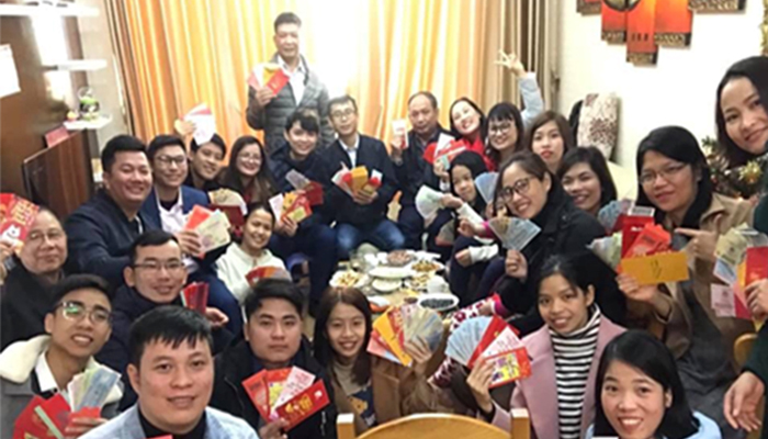 Red envelopes with lucky wishes filled spring day atmosphere,